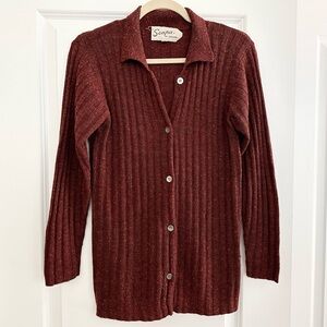 Vintage Scapa of Scotland Wool Ribbed Cardigan - Rust Speckled Collared Sweater